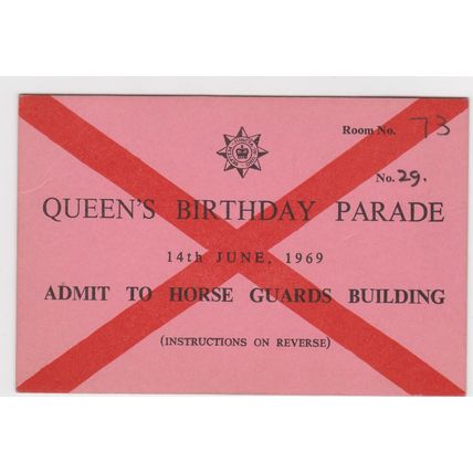 Queen's Birthday Parade Pass Ticket 14th June 1969 Trooping the Colour