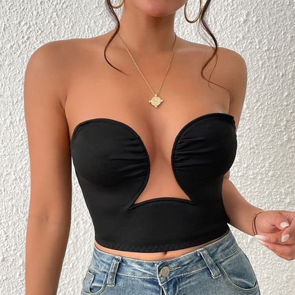New fashion steel boned hollow low-cut pleated open back short sexy bandeau