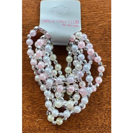 Crystal beaded stretched Bracelet 6 pcs Beige pink & Silver GIRLZ ONLY CLUB #200