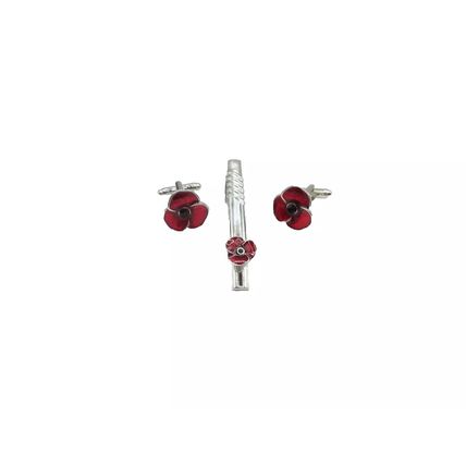 Equilibrium Red Flower Cufflinks & Tie Pin Set Boxed Male Jewellery