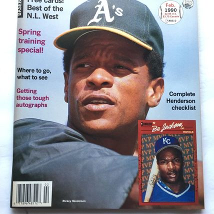 February 1990 Baseball Cards Magazine - Rickey Henderson Cover + 6 Uncut Insert