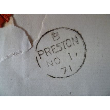 1871 GB QV 1d Red stamp 137 HN entire Charnley London Preston Imperial Fire