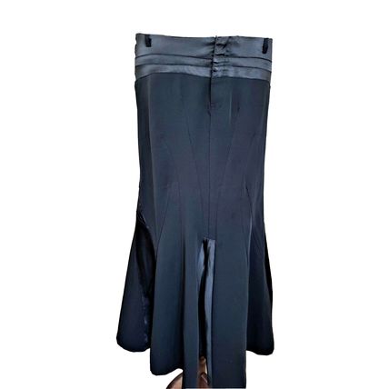 CYL Italy Black Satin Fitted Fluted Unique Vamp Goth Skirt Size S