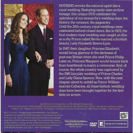 HAPPY AND GLORIOUS - ROYAL WEDDINGS ON FILM - MAIL PROMO DVD .