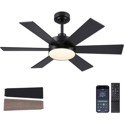 42 Inch Ceiling Fans with Lights, Black Ceiling Fan with Remote APP, Dual-Sided