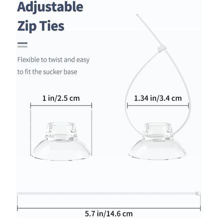 Pawfly 10 Pack Suction Cups with 20 Pieces Adjustable Zip Ties for Aquarium Fish