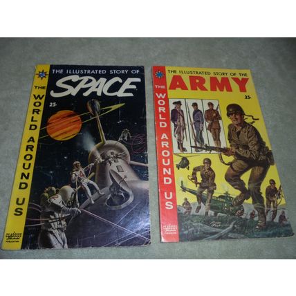 1959 WORLD AROUND US (Classics Illustrated) 5 (Space) & 9 (Army)! 1/2 GUIDE!!