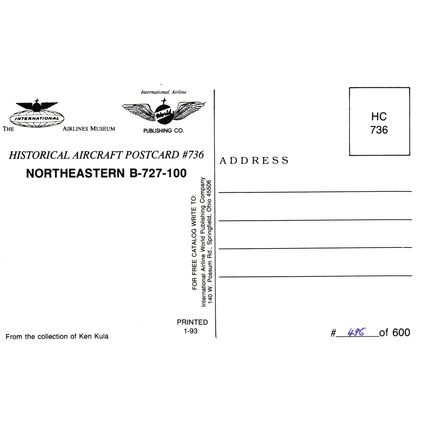 Aircraft postcard Northeastern Boeing B-727, N329QS. Unposted
