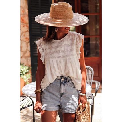 White Ruffled Lace Flowy Tank Top