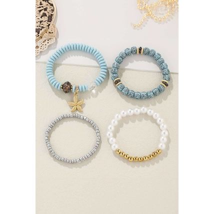 Light Blue 4pcs Starfish Pendant Beaded Bracelet Set