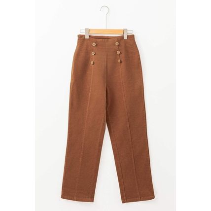 Chestnut Solid Color Double Breasted Straight Leg Pants