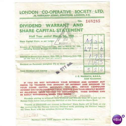 1958 LONDON CO/OPERATIVE SOCIETY MARYLAND ST STATEMENTG