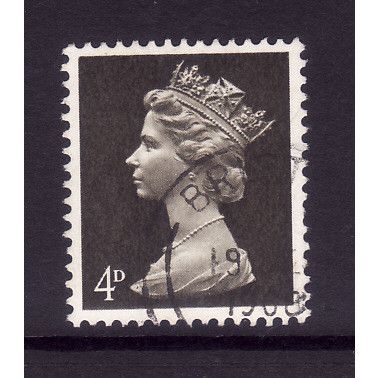 GREAT BRITAIN 1968 SG 732 4d DEEP OLIVE BROWN ONE CENTRE BAND FINE USED#3