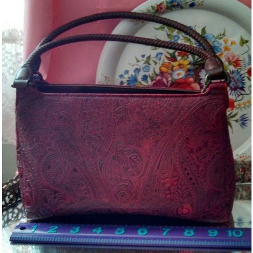 Relic maroon faux leather tooled textured handbag purse carry all