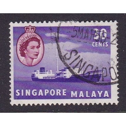 SINGAPORE 1955 QEII 30c SHIP USED SG48
