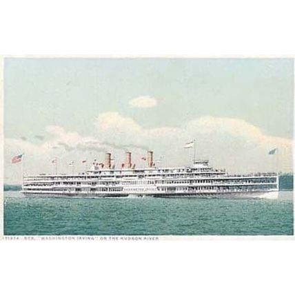 Washington Irving On Hudson River Ship Boat Postcard