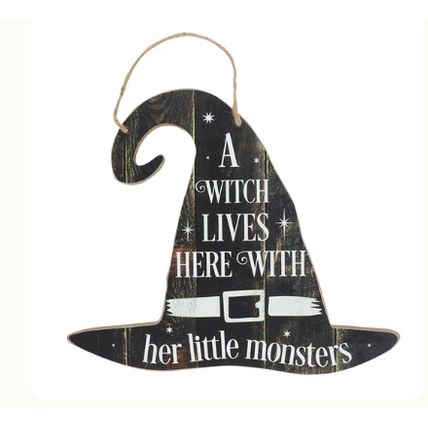 A Witch Lives Here Hanging MDF Sign