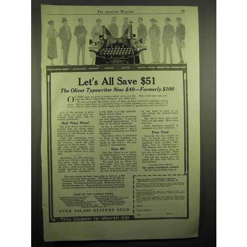 1918 Oliver Typewriter Ad - Let's All Save