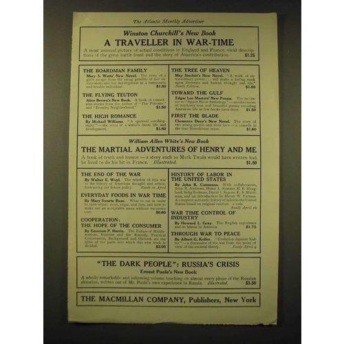 1918 Macmillan Company Ad - Winston Churchill's new book a Traveller in War-time