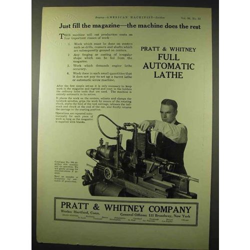 1922 Pratt & Whitney Full Automatic Lathe Ad