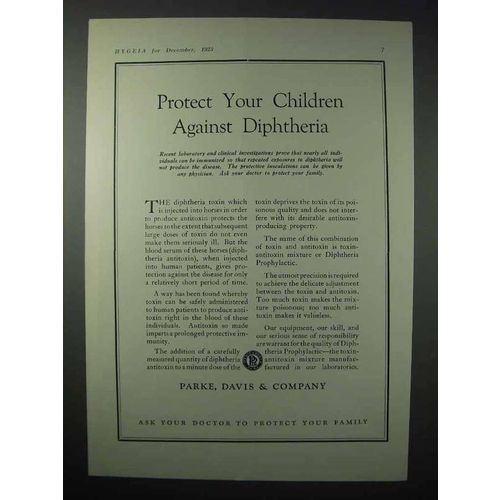1923 Parke, Davis & Company Medicine Ad - Diphtheria
