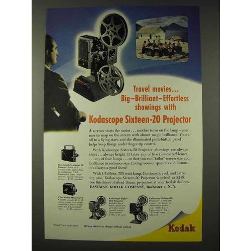 1948 Kodak Kodascope Sixteen-20 Projector Ad - Travel