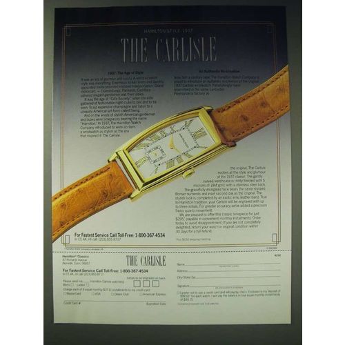 1989 Hamilton The Carlisle Watch Ad - Hamilton Style 1937