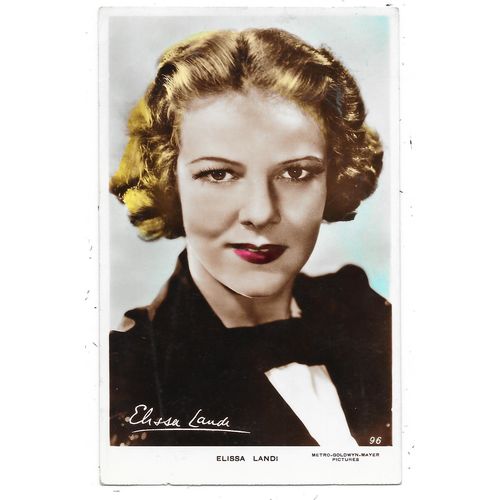 SUPERB COLOUR TINTED REAL PHOTOGRAPHIC POSTCARD OF FILM STAR ELISSA LANDI (670)