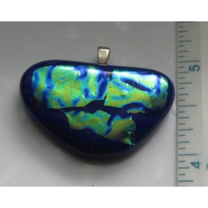 New Handmade Dichroic Fused Glass Pendant, blue, silver bail, id:s19