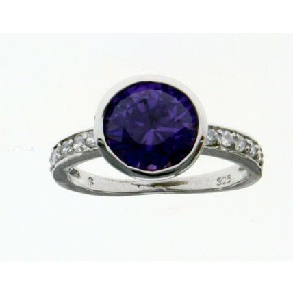 New Real Solid 925 Sterling Silver Purple Bezel CZ Eternity Stackable Band Ring