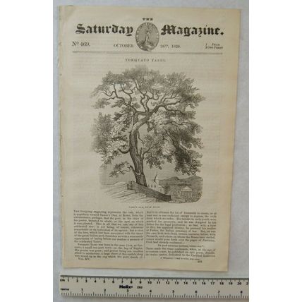 1839 The Saturday Magazine No. 469 St. Helena, Jews, Tasso's Oak, Wedge & screw