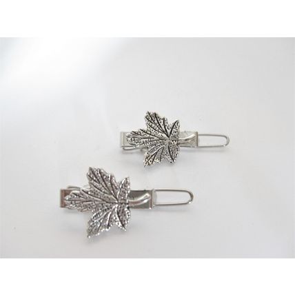 2 extra tiny small silver maple leaf metal barrette hair clip for fine thin hair
