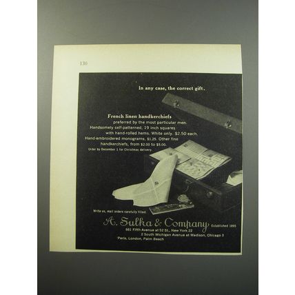 1955 A. Sulka French Linen Handkerchiefs Ad - In any case, the correct gift