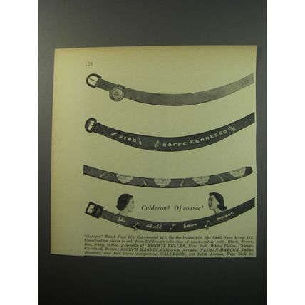 1955 Calderon Belts Ad - Antique Watch Face; Continental; On the House