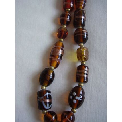 Vintage Murano Mixed Glass Gold Amber Bead Necklace with Toggle Clasp