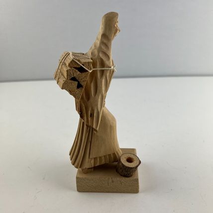 Folk Art Wood Carving of Woman Carrying Fire Wood Vintage 7" Tall