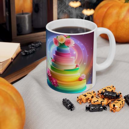 Happy Birthday Rainbow Cake Celebration #22 CeramicMug Ceramic Coffee Mug 11oz