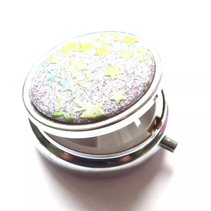 Green Glitter Stars Pill Box Round 2 CM Collectable Storage Gift