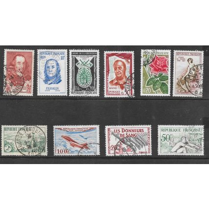 FRANCE SELECTION VIEWS PLANES SPORT HISTORY PERSONALITIES STAMPS USED @ 11p ea.