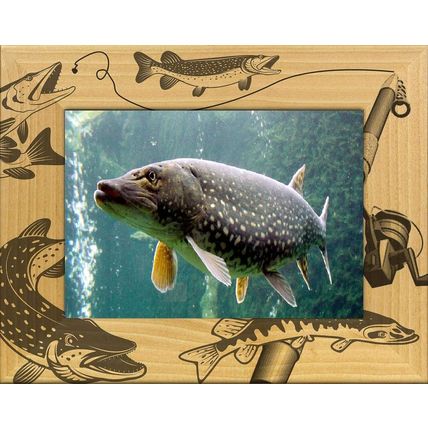 Northern Pike Fishing Laser Engraved Wood Picture Frame Landscape (4 x 6)