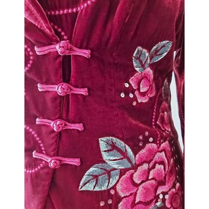Kaliko red velvet silk suit 3 piece maxi skirt jacket top full length christmas