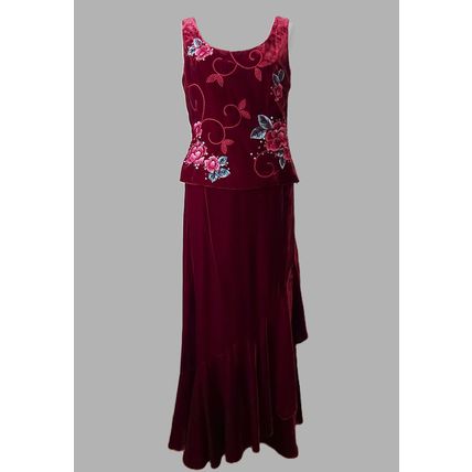 Kaliko red velvet silk suit 3 piece maxi skirt jacket top full length christmas