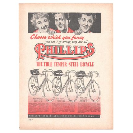 Phillips Cycles Ltd of Birmingham BICYCLE :- Original Vintage 1956 Advert
