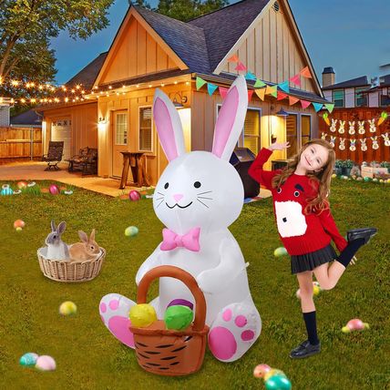 5FT Inflatable Bunny Decoration with Built-In LED Light, Easter Outdoor Yard Dec