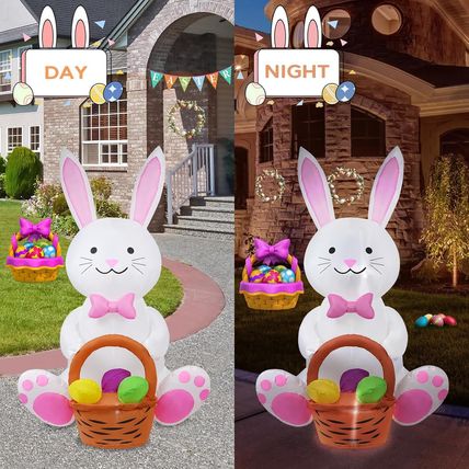 5FT Inflatable Bunny Decoration with Built-In LED Light, Easter Outdoor Yard Dec
