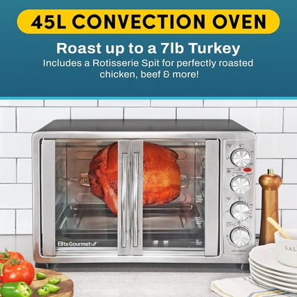 Elite Gourmet ETO-4510M French Door 47.5Qt, 18-Slice Convection Oven 4-Control K