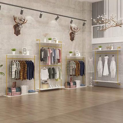 Modern Simple Industrial Pipe Double Hanging Rods Clothing Rack,Retail Display W
