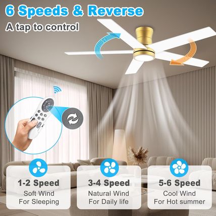 52" Smart Low Profile Ceiling Fans with Lights Remote,Outdoor Indoor Flush Mount