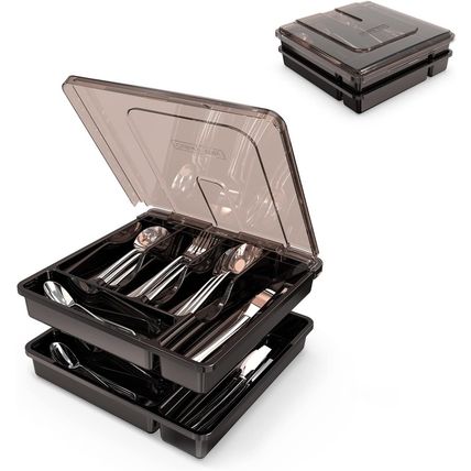 2 Layer Large Silverware Tray with Lid,Stackable Utensil Organizer for Counterto