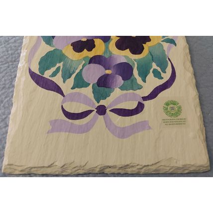 HANDPAINTED WELCOME SLATE DOOR HANGING with YELLOW & PURPLE PANSIES